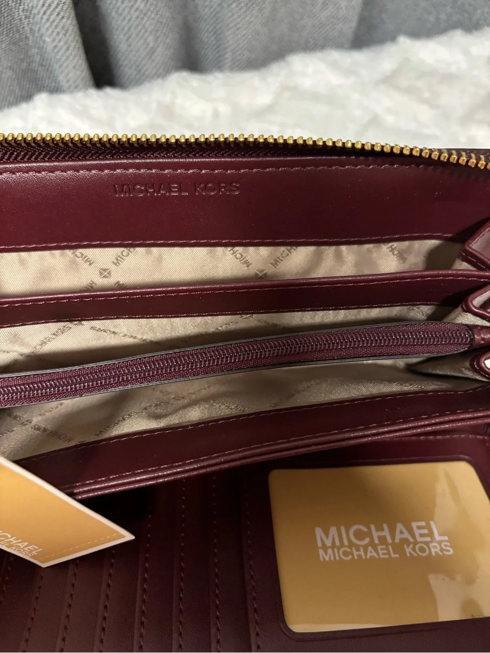 Michael Kors Brown Burgundy MK Signature Wristlet Clutch